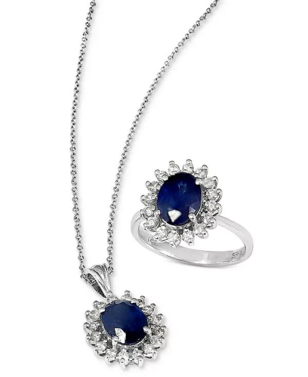 Royalty Inspired by EFFY® Sapphire (1-9/10 ct. t.w.) and Diamond (3/8 ct. t.w.) Oval Pendant in 14k White Gold and 14k Yellow Gold, - Image 2