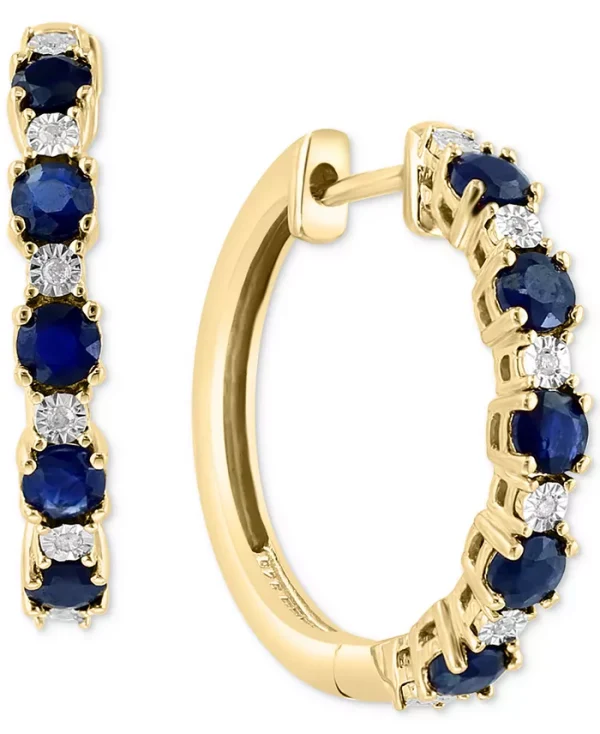 EFFY® Sapphire (3/4 ct. t.w.) & Diamond Accent Small Hoop Earrings in 14k Gold-Plated Sterling Silver, 0.81"