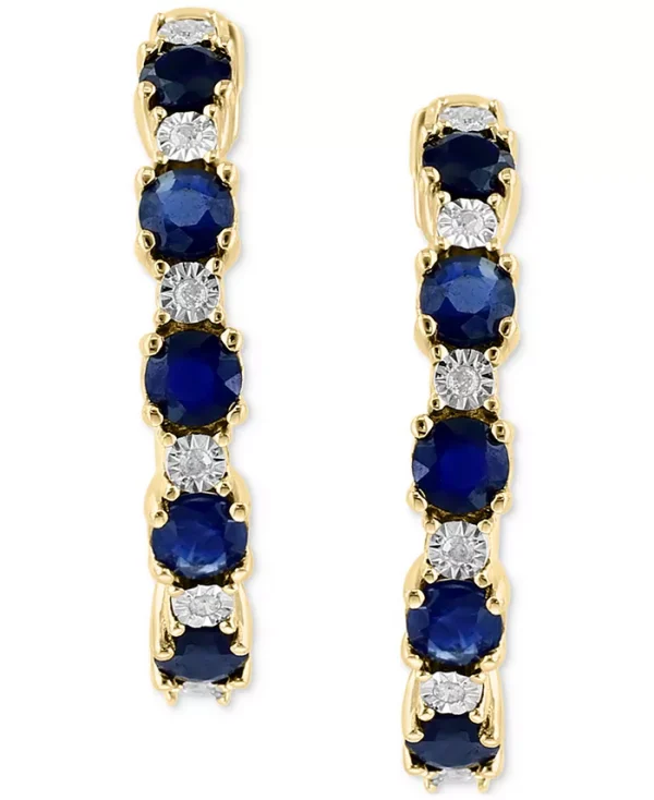 EFFY® Sapphire (3/4 ct. t.w.) & Diamond Accent Small Hoop Earrings in 14k Gold-Plated Sterling Silver, 0.81" - Image 3