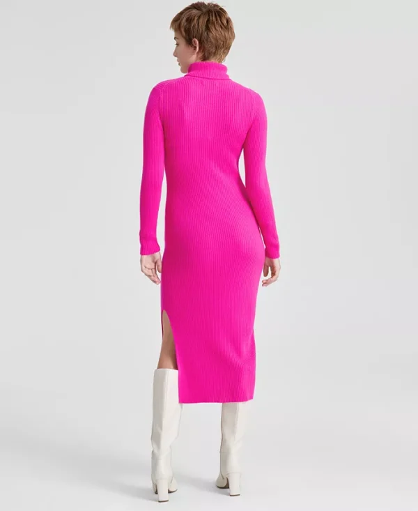 Women's 100% Cashmere Turtleneck Midi Sweater Dress - Image 3