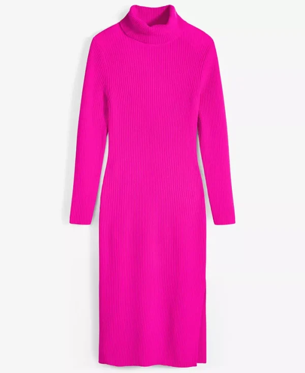 Women's 100% Cashmere Turtleneck Midi Sweater Dress - Image 2