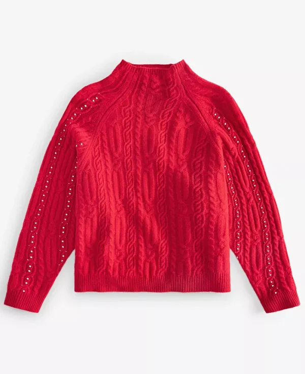 Women's Cashmere Embellished Dolman-Sleeve Cable-Knit Sweater - Image 3