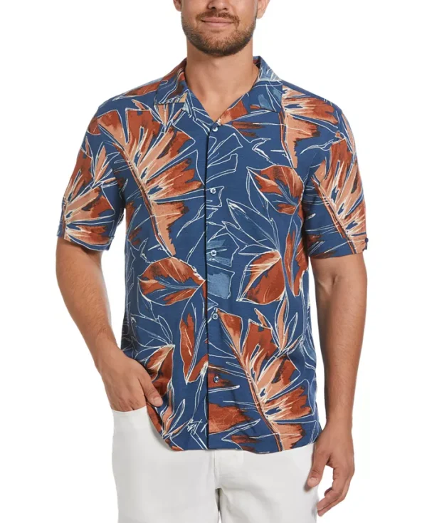 Men's Big & Tall Short Sleeve Button-Front Oversized Tropical Print Camp Shirt