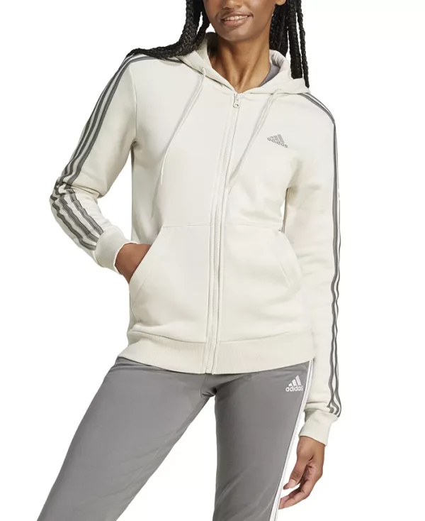 Women's 3-Stripe Cotton Fleece Full-Zip Hoodie Sweatshirt