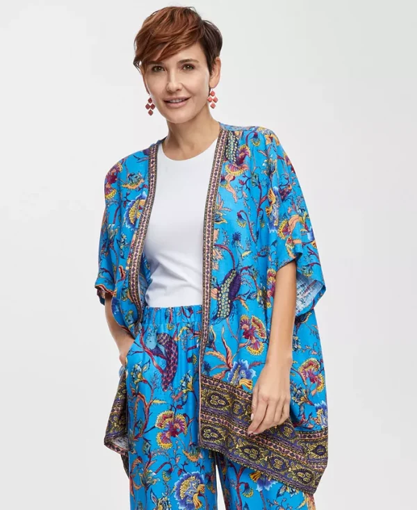 Women's Linen Blend Printed Kimono