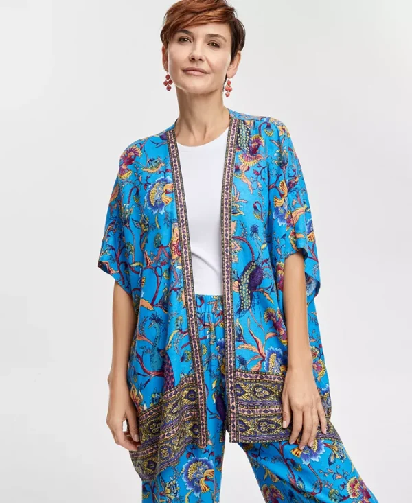 Women's Linen Blend Printed Kimono - Image 2