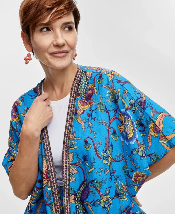 Women's Linen Blend Printed Kimono - Image 3