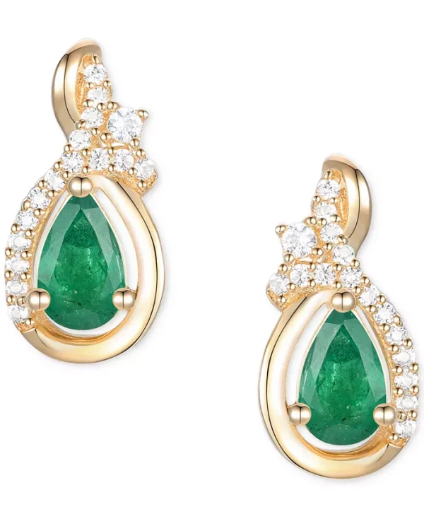 Emerald (1/2 ct. t.w.) & Diamond (1/10 ct. t.w.) Pear Drop Earrings in 14k Gold (Also in Ruby & Sapphire)