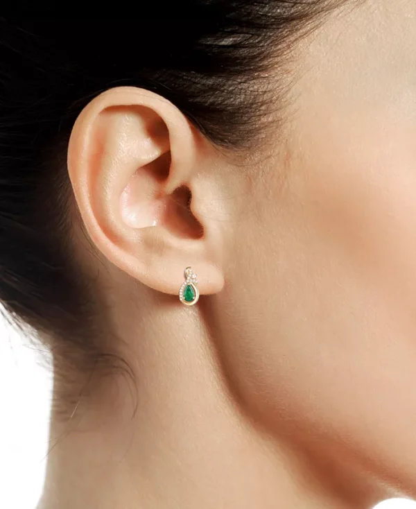 Emerald (1/2 ct. t.w.) & Diamond (1/10 ct. t.w.) Pear Drop Earrings in 14k Gold (Also in Ruby & Sapphire) - Image 4