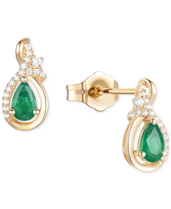 Emerald (1/2 ct. t.w.) & Diamond (1/10 ct. t.w.) Pear Drop Earrings in 14k Gold (Also in Ruby & Sapphire) - Image 3