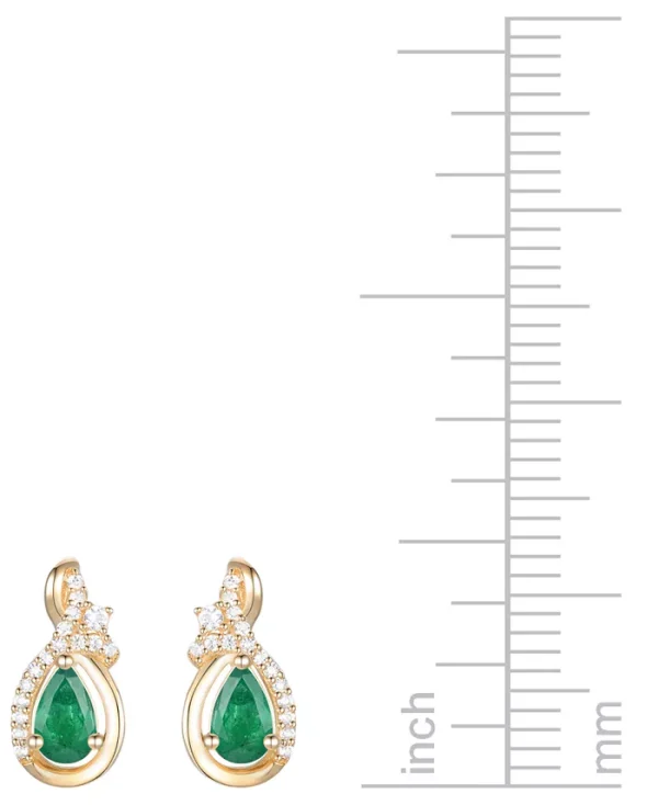 Emerald (1/2 ct. t.w.) & Diamond (1/10 ct. t.w.) Pear Drop Earrings in 14k Gold (Also in Ruby & Sapphire) - Image 2